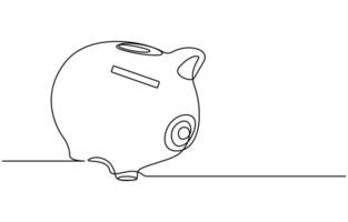 Piggy bank in continuous line art drawing style vector