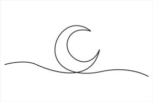 Continuous single line drawing of moon outline art illustration vector