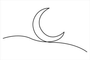 Continuous one line drawing of moon outline art illustration isolated on white background vector