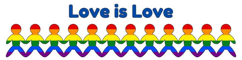 A illustration of paper chain figures in rainbow colors representing unity and LGBT plus pride. Perfect for inclusive designs. vector