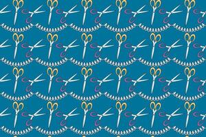 A seamless pattern featuring colorful scissors and paper chains. Perfect for back-to-school designs, wrapping paper, and crafts. vector