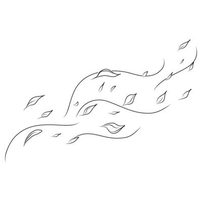 Doodle air wind and flying autumn leaves in hurricane blow or windy storm, line . Leaves, fall season in blowing motion with spiral windy twirls