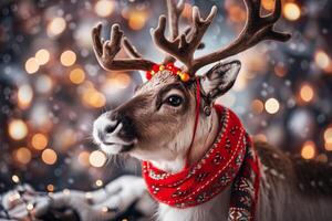 Christmas Reindeer in real nature with ice cold polar environment photo