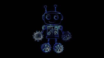 Neon frame effect, robot with a happy expression and space-themed decorations on black background video