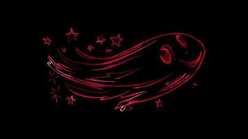 Neon frame effect,comet with a happy face and sparkling tail on black background video