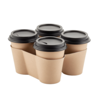 Four paper cups with lids in a holder png