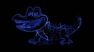 Neon frame effect,crocodile with a wide grin and a playful attitude on black background video