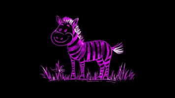Neon frame effect, Friendly Zebra on black background video