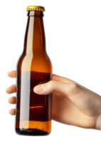Hand holding a bottle in a bright setting isolated on transparent background png