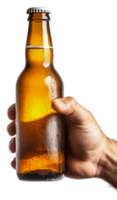Someone with a cold, wet beer bottle isolated on transparent background png