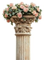 Decorative column with flowers in a garden setting isolated on transparent background png