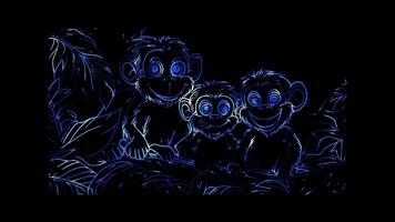 Neon frame effect, Happy Monkey Family on black background video
