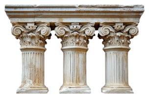 Ancient Greek columns showcasing Corinthian design isolated on transparent background png