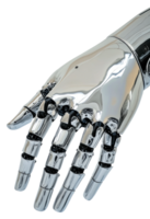 Detailed close-up of a shiny robotic hand design isolated on transparent background png