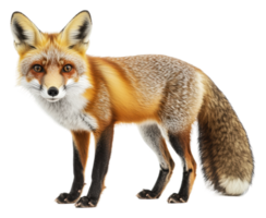 A red fox stands alert in a natural pose isolated on transparent background png