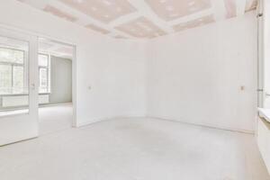 An empty room with white walls and a door photo