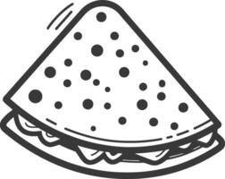 A black and white drawing of a slice of pizza vector