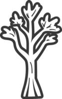 A tree with no leaves is shown in a black and white drawing vector