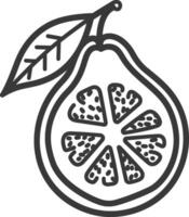 A black and white drawing of a half of a grapefruit vector