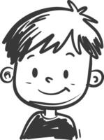 A black and white drawing of a boy with a smile vector