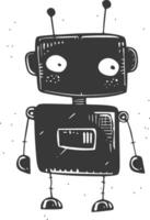 A black and white drawing of a robot vector