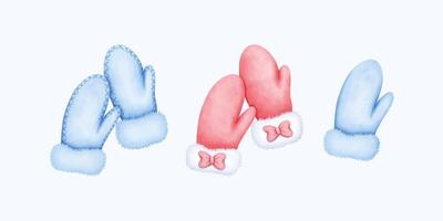 Delicate Hand Drawn Watercolor blue and red Glove with Whimsical and Cozy Design in Soft Tones vector