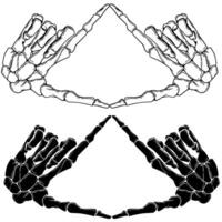 Gestures of two skull hands skeleton together making triangle shape. Triangle sign hand skeleton hand illustration isolated on white background. vector