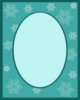Winter card, oval frame with snowflake on turquoise background vector