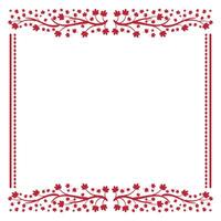 beautiful red border with maple leaves on top and bottom vector