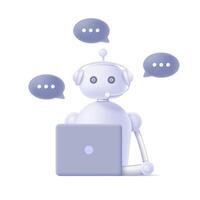 Office operator robot with artificial intelligence with headset talking to customers. Call center, customer service, hotline, customer support concept. vector