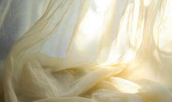 Delicate curtains, billowing softly, warm light filtering in shadows gently stretching across the fabric photo