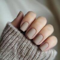 Soft warm taupe nails with a matte finish photo