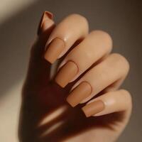 Soft warm caramel nails with a matte finish photo