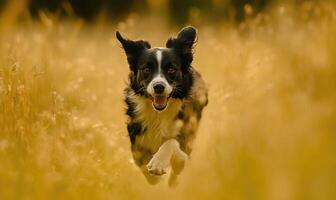 Scottish Sheepdog running through a summer field photo