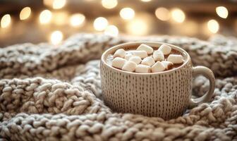 A mug of hot chocolate with marshmallows on top photo