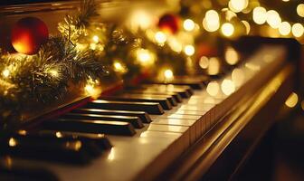 A piano with a Christmas tree decoration on it photo