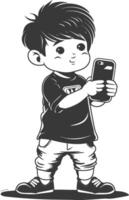 A cartoon boy holding a cell phone vector
