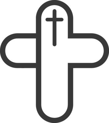 A cross icon on a white background