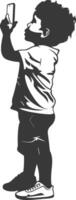 A silhouette of a boy taking a selfie vector