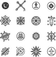 A set of black and white symbols that include a compass, star, and other symbols vector