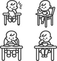 Four different icons of children eating at a table vector