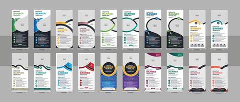 Business Roll Up Set. Standee Design. Banner Template, Abstract Blue Geometric Triangle Background for Brochures, flyer vector