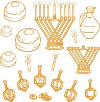 Hanukkah Doodle Yellow Clipart Set, Hand-Drawn Doodle Symbol Design Illustration vector