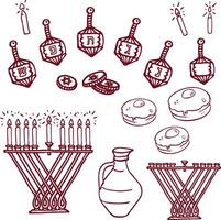 Hanukkah Doodle Bordo Clipart Set, Hand-Drawn Symbol Design Illustration vector