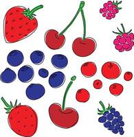 Abstract Doodle Berries Icons Collection. Cherry,Blueberry,Strawberry,Raspberry,Blackberry,Cranberry. Suitable for design, logo, menu, web etc. vector