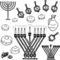 Hanukkah Doodle Black Clipart Set, Hand-Drawn Symbol Design Illustration vector