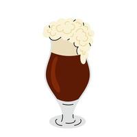Glass of dark beer with foam. Glass beer goblet, pub, bar. Alcohol drink in flat style on white background. vector