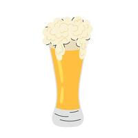 Glass of light frothy beer. Oktoberfest. Cold beer icon in flat style on white background. vector