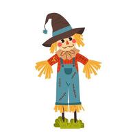 Cute scarecrow. Farm, a rural decorative element. Rustic or farm scarecrow character in flat style on white background. vector