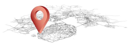 Xiamen China,isometric detail Streets Roads Map with location pin, element image vector